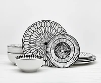 Ensemble de vaisselle de 18 pièces Gallery, blanc et noir