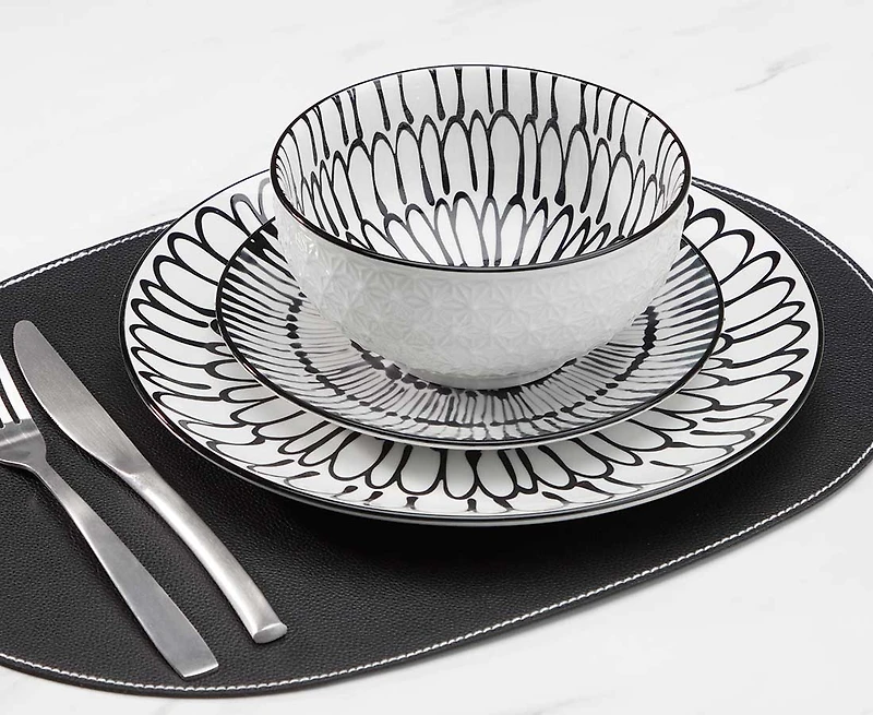 Ensemble de vaisselle de 18 pièces Gallery, blanc et noir