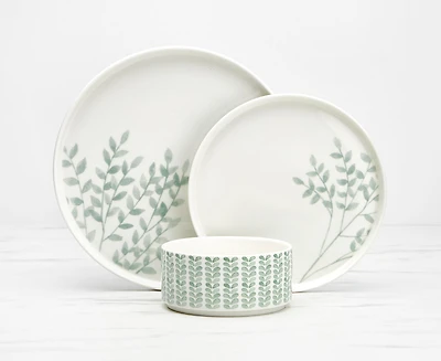 Buttercup 12-Pc Dinnerware Set, Green and White