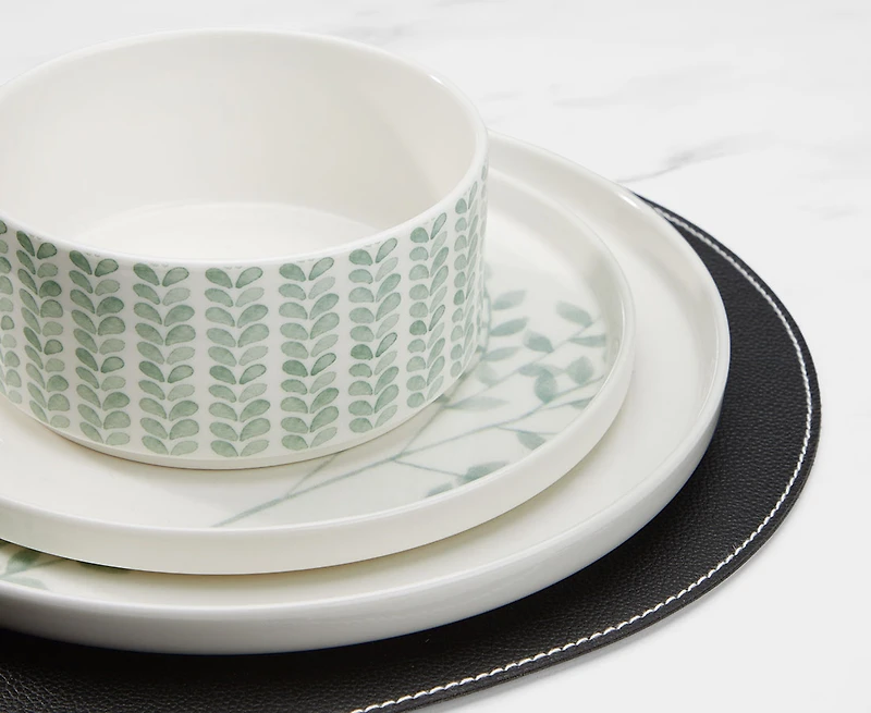 Buttercup 12-Pc Dinnerware Set, Green and White