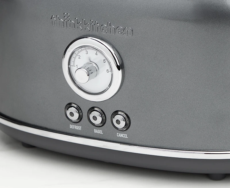 Grille-pain à 2 tranches rétro thinkkitchen, gris foncé