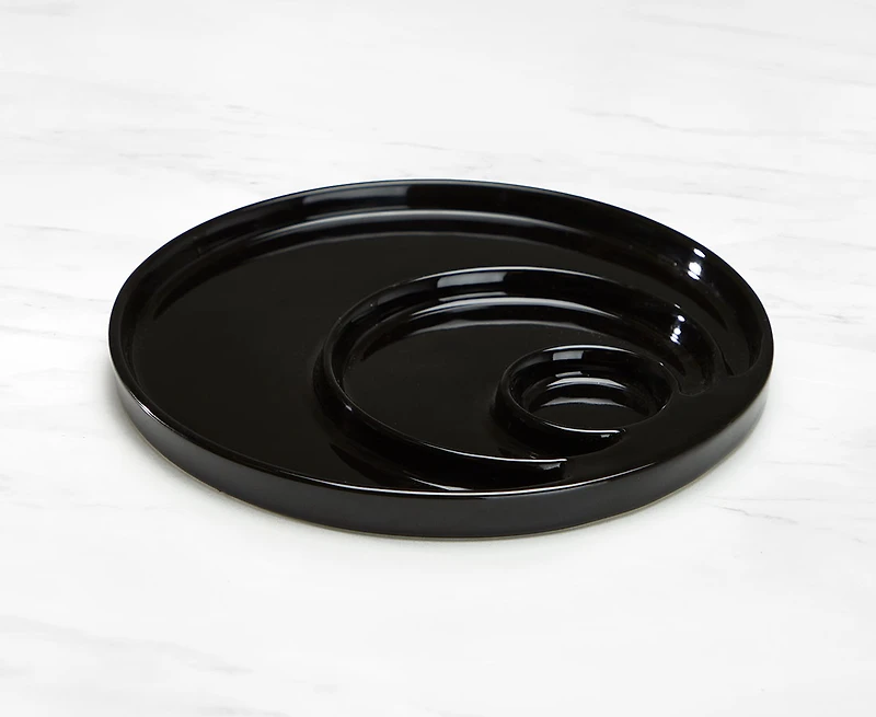 Assiette à fondue circulaire avec 3 compartiments, noir, 22 cm