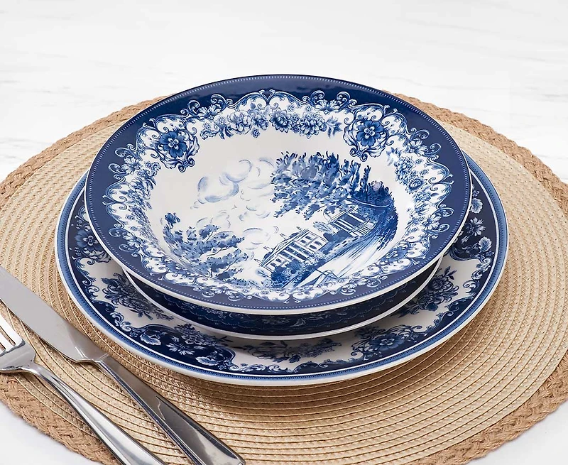 Ensemble de vaisselle de 12 pièces Manor, bleu et blanc