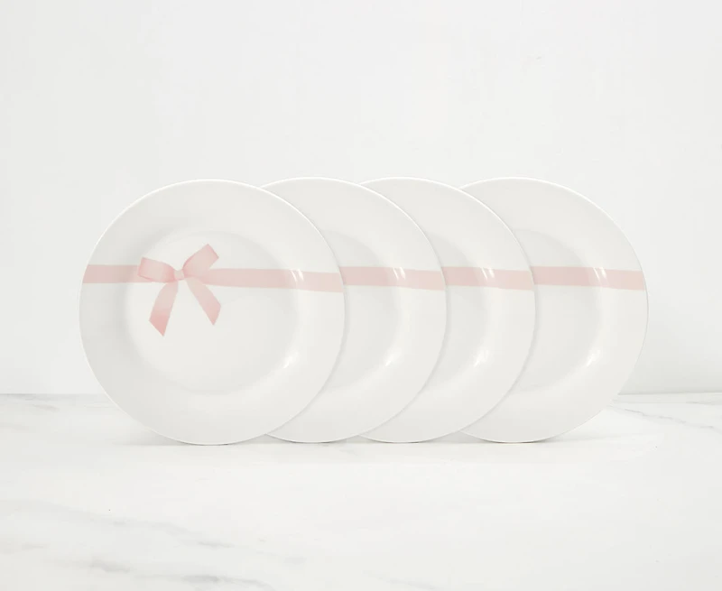 Petites assiettes Ribbon, Ens de 4, blanc et rose