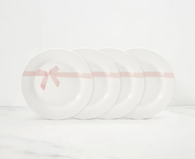 Ribbon Side Plates, Set of 4, White and Pink