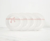 Petites assiettes Ribbon, Ens de 4, blanc et rose