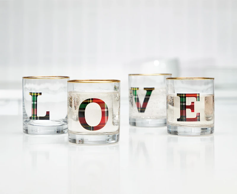 Verres Love, Ens de 4, transparent et multicolore