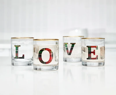 Love glasses, Set of 4, Clear and multicolour