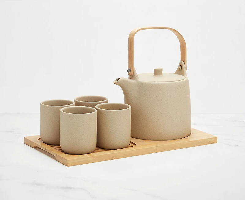 Service à thé Bnb avec théière 34 oz et 4 tasses + plateau en bois