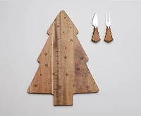 Festive Pine Serving Board with 2 Cheese Knives, 40 cm