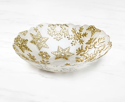 Golden Snowflakes Glass Bowl, 31 cm