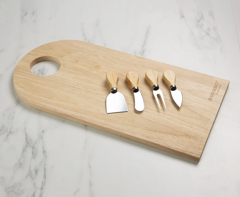 Planche à fromage en bambou avec manche et 4 outils par JS Gourmet