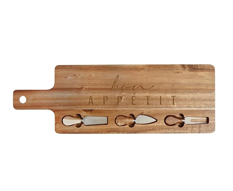 Planche à fromage en bambou avec manche et 4 outils par JS Gourmet