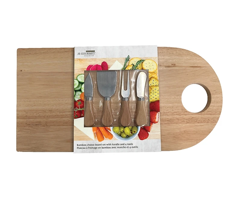 Planche à fromage en bambou avec manche et 4 outils par JS Gourmet