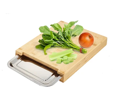 Planche à découper en bambou avec tiroir en métal par JS Gourmet