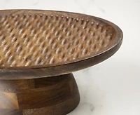 Plateau sur pied en bois d'acacia cannelé par JS Gourmet, 28 po