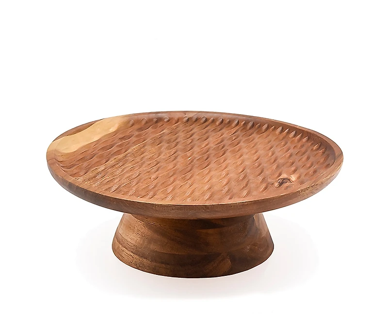 Plateau sur pied en bois d'acacia cannelé par JS Gourmet, 28 po