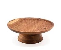 Plateau sur pied en bois d'acacia cannelé par JS Gourmet, 28 po