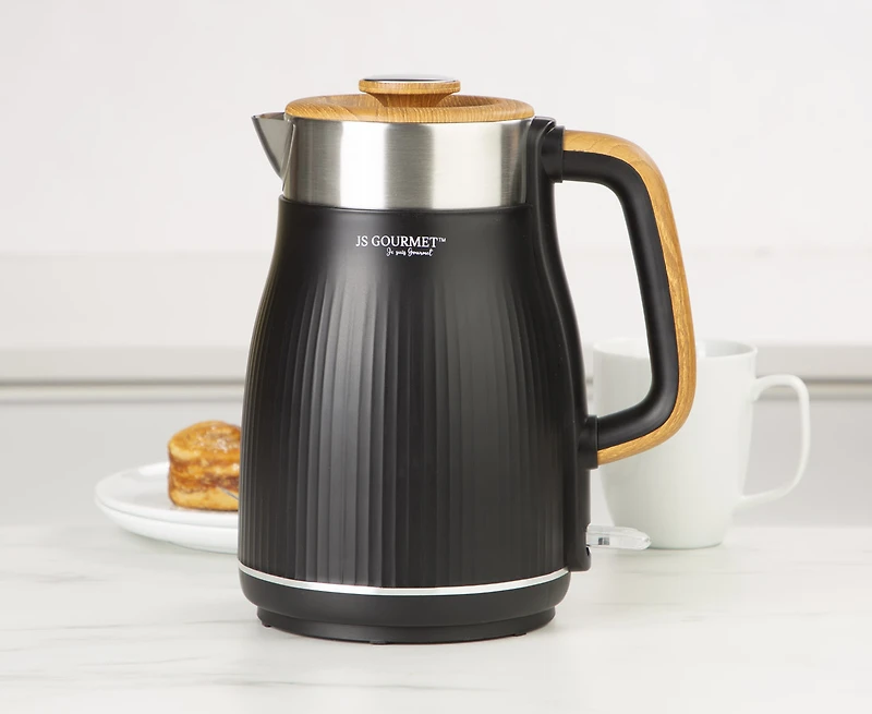 Bouilloire électrique JS Gourmet, 1,8 L, noir et bois