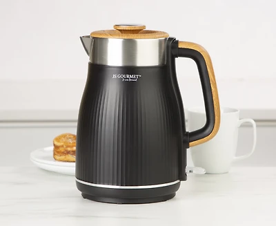 Bouilloire électrique JS Gourmet, 1,8 L, noir et bois