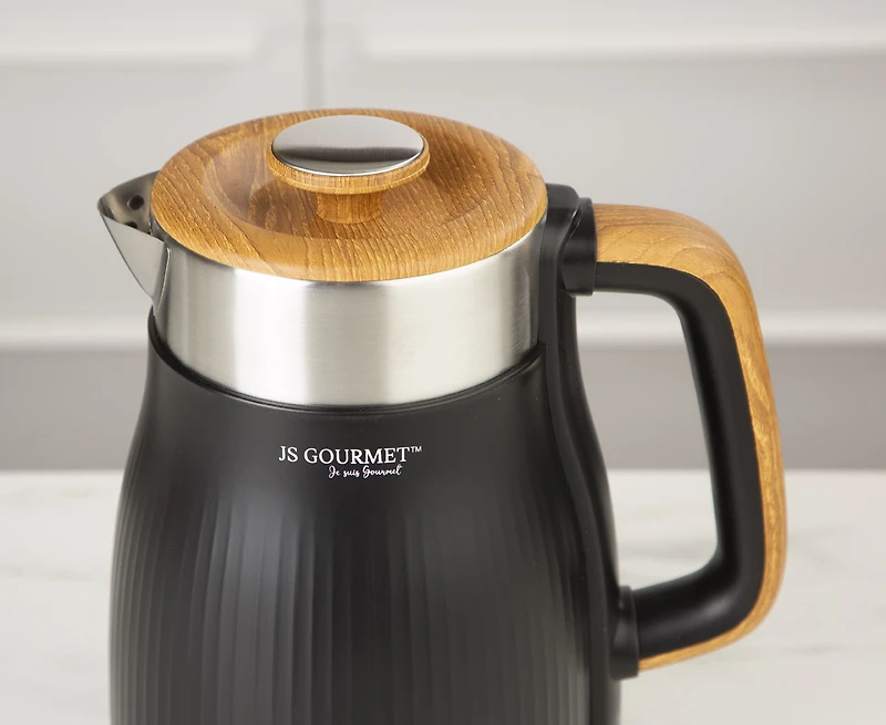 Bouilloire électrique JS Gourmet, 1,8 L, noir et bois
