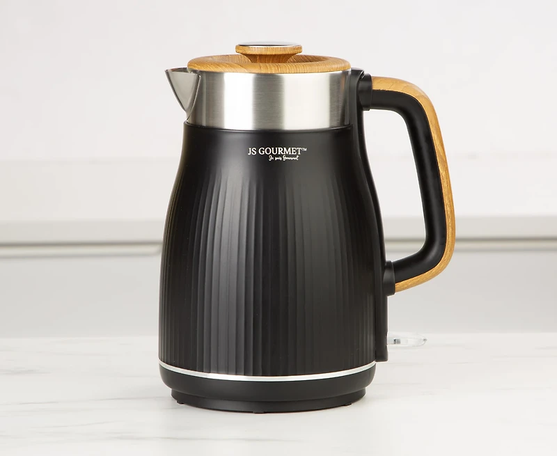 Bouilloire électrique JS Gourmet, 1,8 L, noir et bois