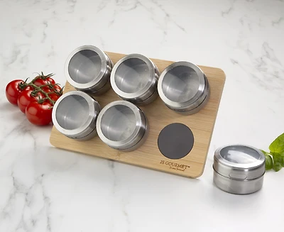 Support à épices magnétique JS Gourmet sur support en bambou, 7 pcs