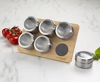 Support à épices magnétique JS Gourmet sur support en bambou, 7 pcs