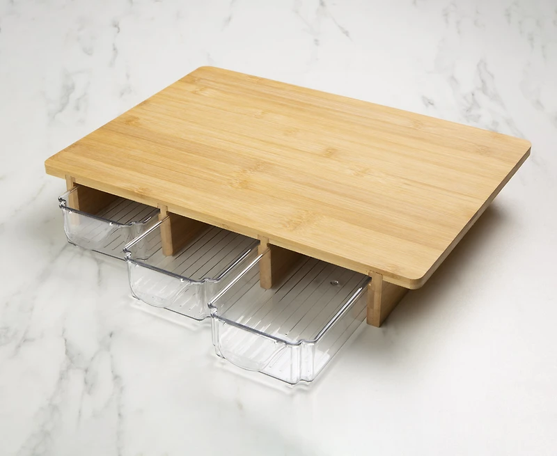Planche à découper en bambou JS Gourmet avec 3 tiroirs de rangements