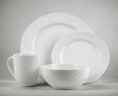 Trieste - Service de 16 pièces en porcelaine d'os gaufrée