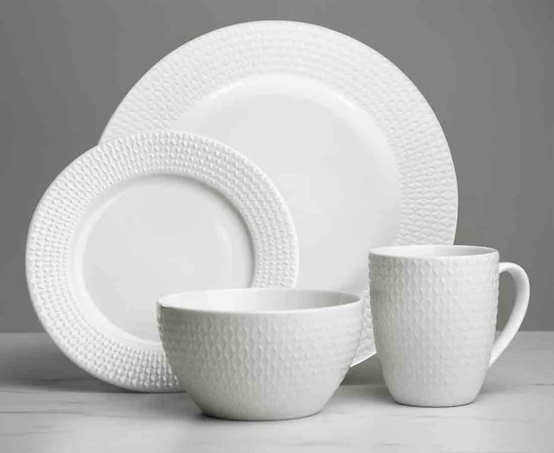 Bristol New Bone China, set de 16 pièces, blanc gaufré
