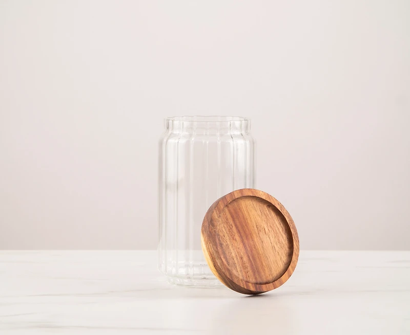 thinkkitchen Boîte en verre Marise 700 ml, couvercle en bois