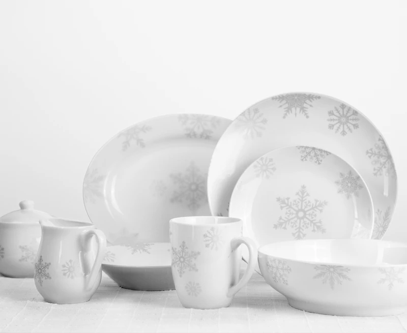 Silver Snowflake 37-Piece Dinnerware Set