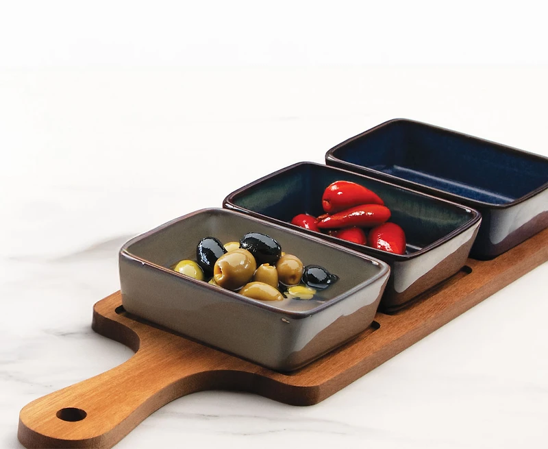 OCÉANA S/4 WOOD TRAY+ SQUARE DISH