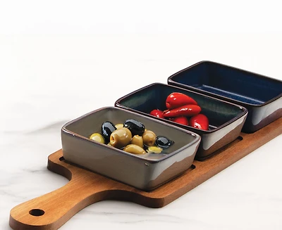 OCÉANA S/4 WOOD TRAY+ SQUARE DISH