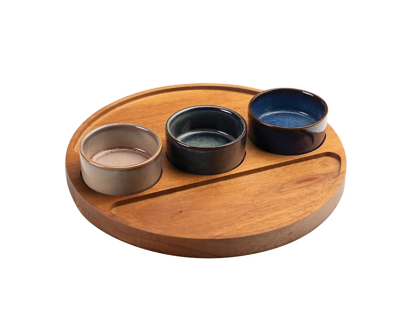 OCÉANA S/4 WOOD TRAY+ RD. DISH