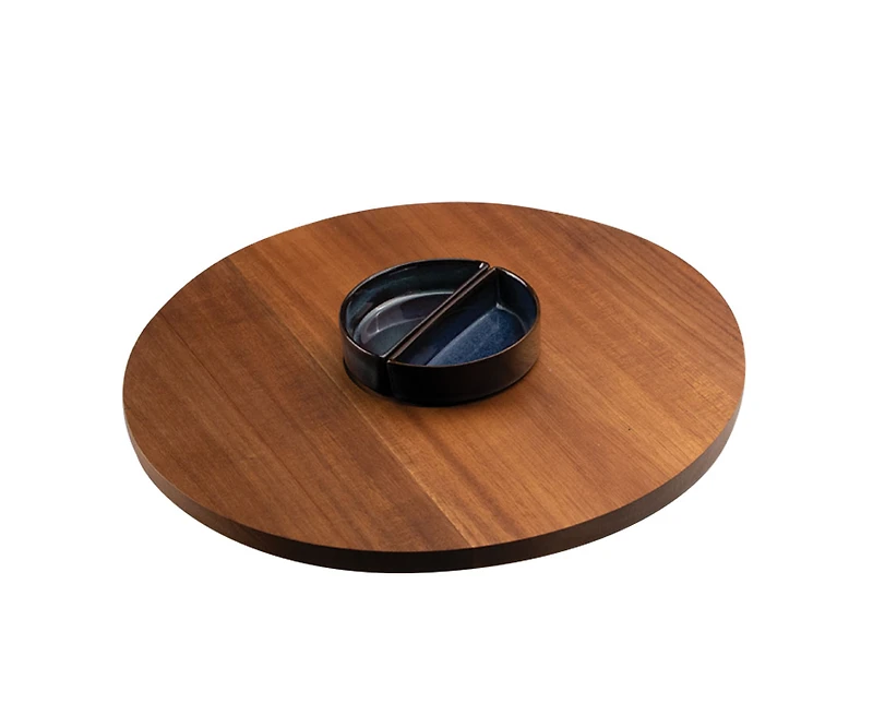 Lazy Susan en bois d'Océana avec plat en céramique