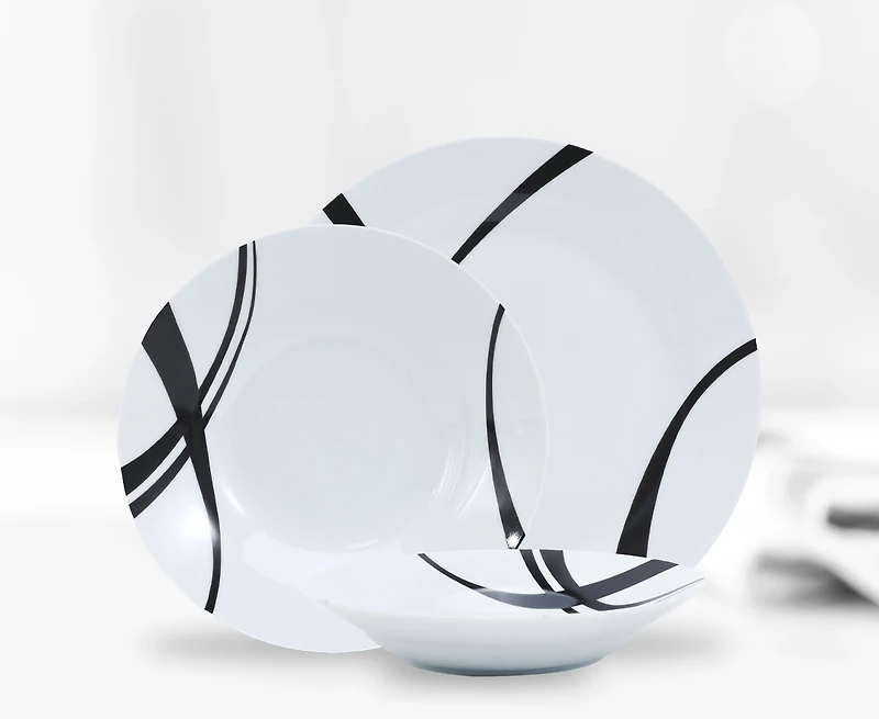 Linear 12-Piece Dinnerware Set, Porcelain