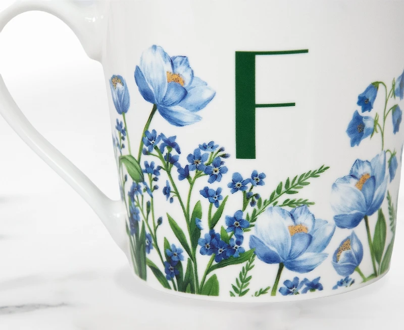 Meadow Monogram Mug F, Blue Poppy 400ml