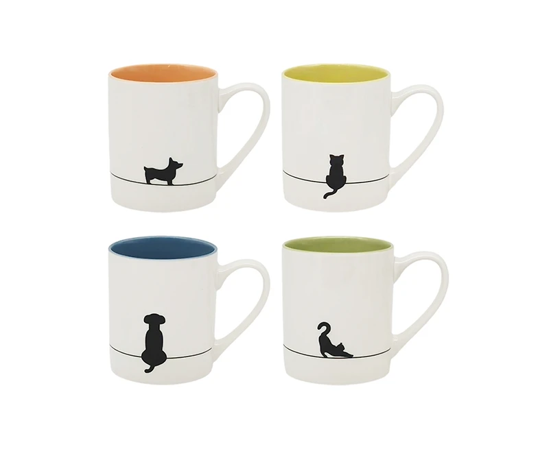 Playful Silhouette Set of 4 Mugs