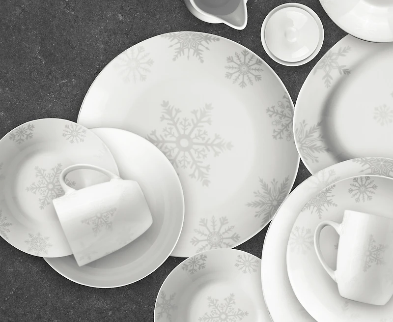 Silver Snowflake 37-Piece Dinnerware Set
