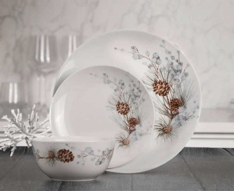 Service de vaisselle 12 pièces en pin d'hiver