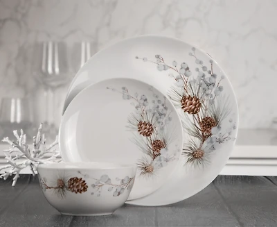 Service de vaisselle 12 pièces en pin d'hiver