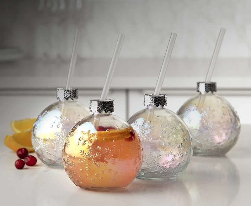 Flocon Set de 4 verres en forme de boule, argenté