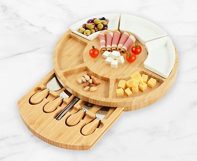 Normandy Bamboo Cheese Board with Bowls and Knives