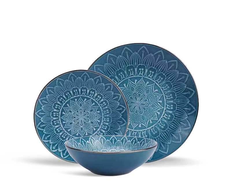 Verde Bloom Blue 12-Piece Dinnerware Set
