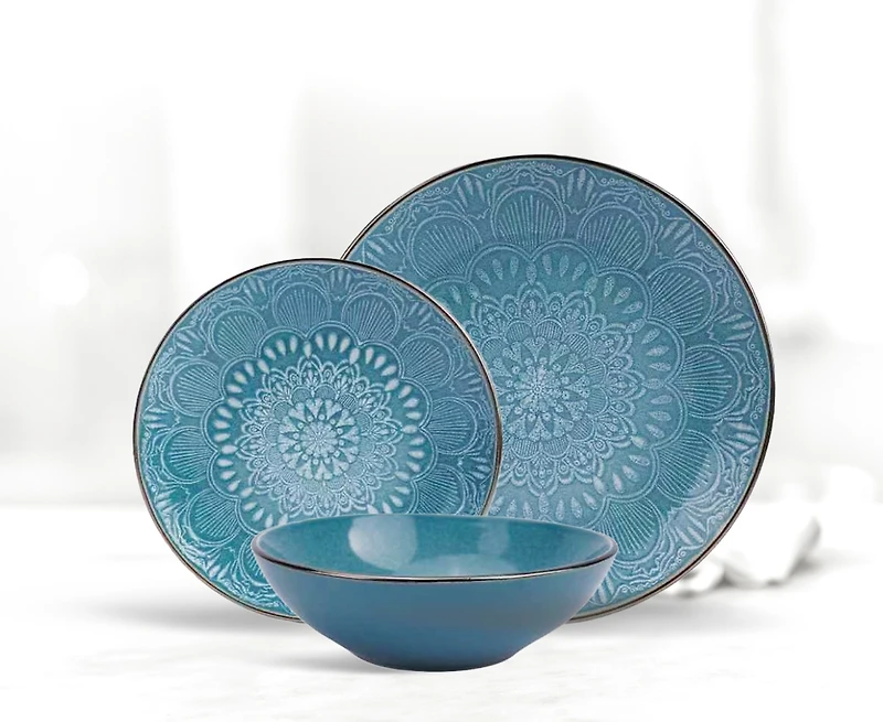 Verde Bloom Green 12-Piece Dinnerware Set