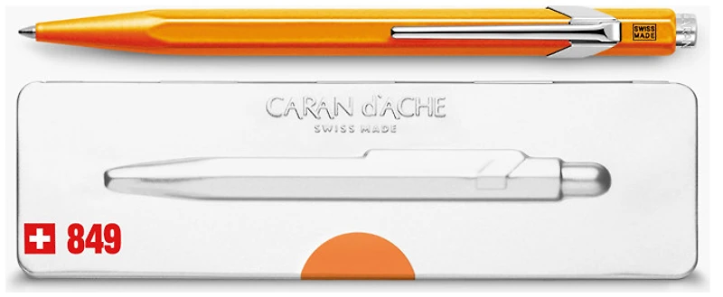Stylo bille Caran d'Ache, série Office line 849 Orange fluo Popline