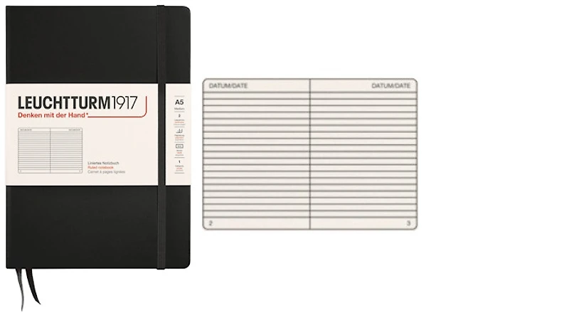 Carnet de notes Leuchtturm1917, série Notebook Medium (A5) Noir (Ligné, 145mm x 210mm)