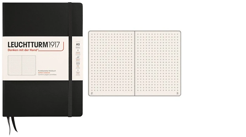 Carnet de notes Leuchtturm1917, série Notebook Medium (A5) Noir (Pointillé, 145mm x 210mm)